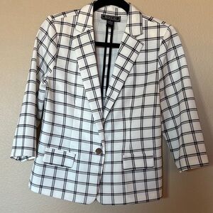NYC White and Black Plaid Single-Button Windowpane Blazer size Small